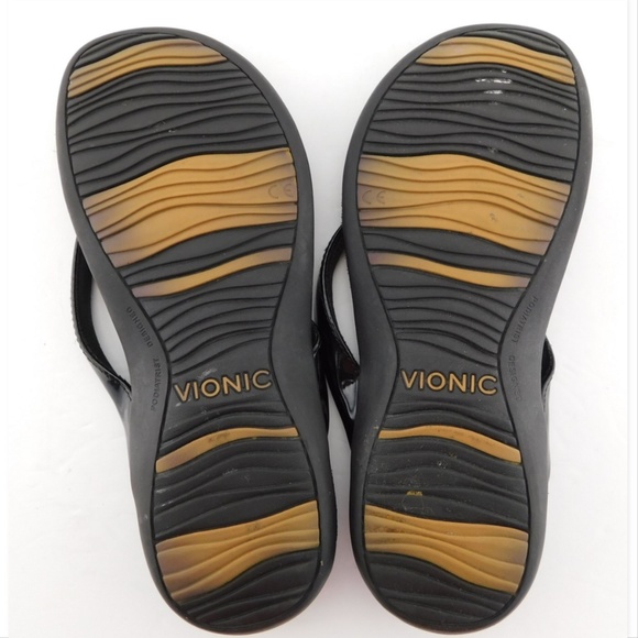 VIONIC ORTHAHEEL Black Patent Bow thong Sandals 6 - Picture 3 of 3